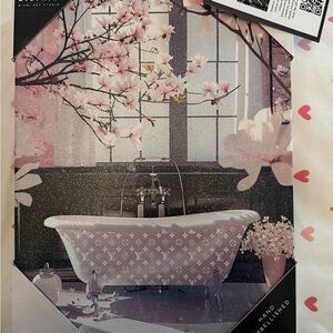 ART CANVAS WALL FRAME LV CLAWFOOT BATH PINK CHERRY BLOSSOMS TREE SPA LUXURY NEW